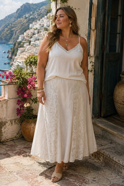 Lace detail linen maxi skirt Coldwater Creek Size 1X Vacay ready staple capsule